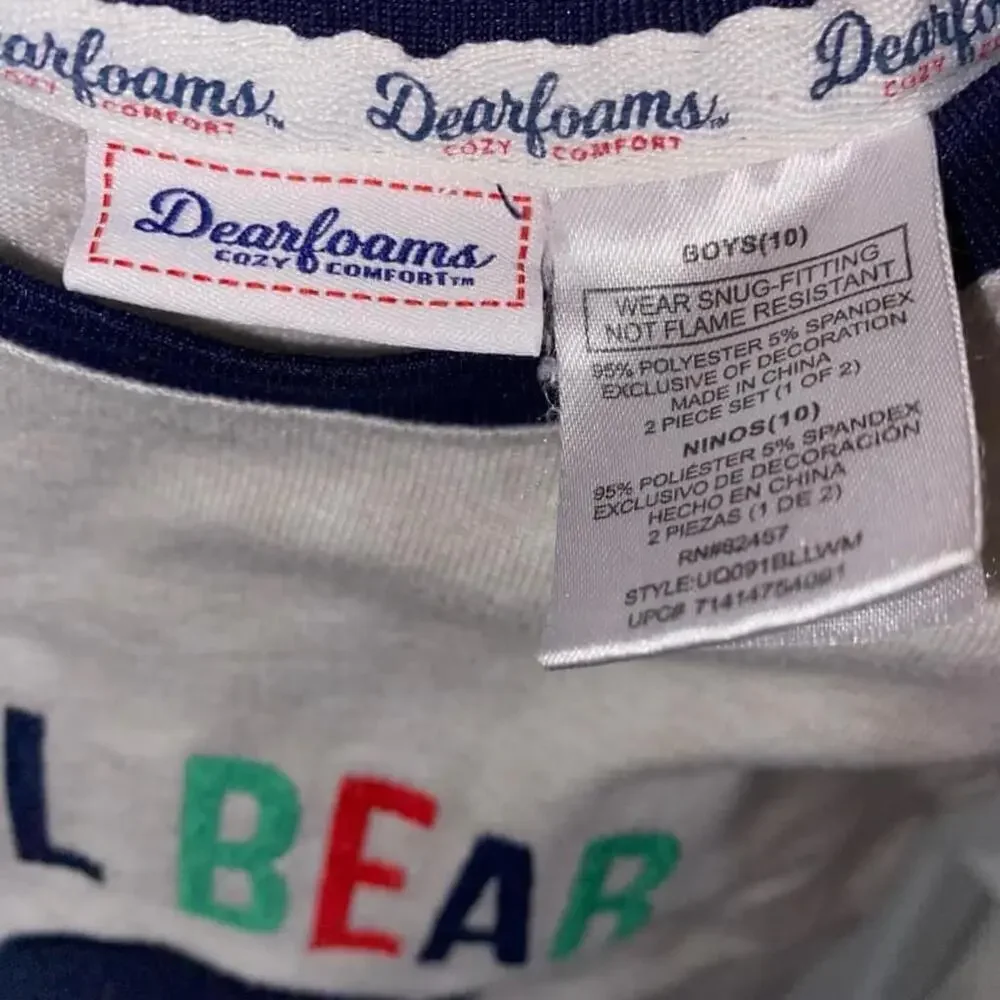 ⭐️3/$20 Boys Dearfoams Super Soft Grey Lil Bear Long Sleeve Pajama Tee Medium